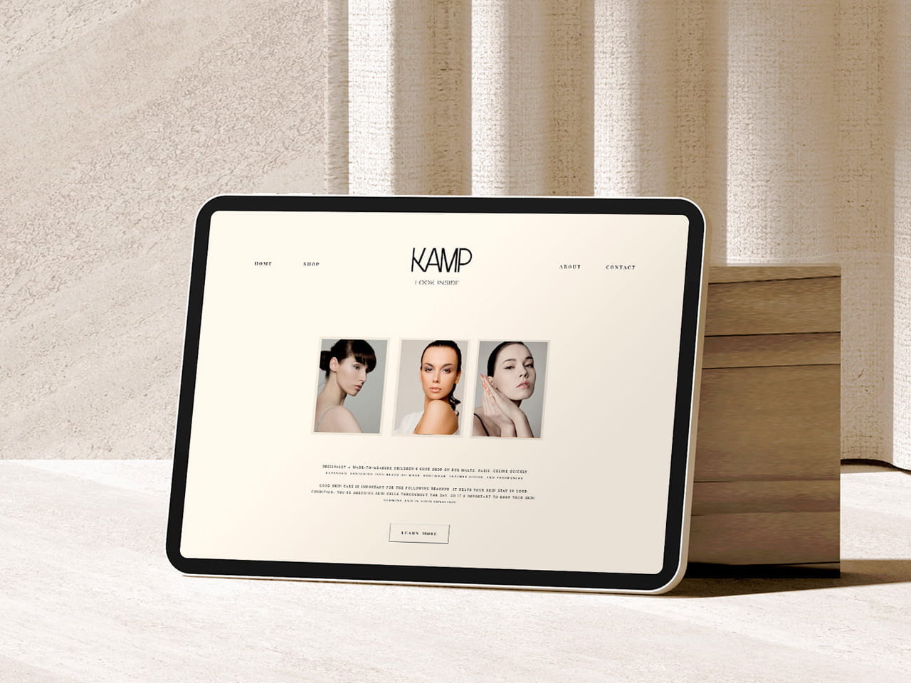 Diseño web de Kamp: Experiencia de usuario optimizada y diseño elegante en la nueva página web, una marca de moda femenina.